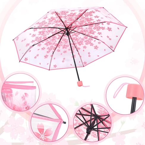 6 Pack Cherry Blossom Umbrella Clear Folding Travel Transparent Floral Rain Umbrellas For Adult Kids Girls Romantic Flower Wedding Decoration Auto Open Umbrella in Saudi Arabia
