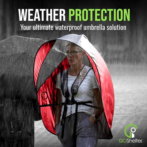Hands Free Umbrella: Wearable Waterproof rain Canopy. Hands Free for Outdoor Photography, Dog Walking. Wind-Resistant, Lightweight, Adjustable, Sheds Water Away from Body. Made in USA, Red in Saudi Arabia