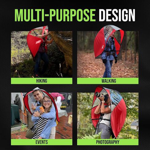 Hands Free Umbrella: Wearable Waterproof rain Canopy. Hands Free for Outdoor Photography, Dog Walking. Wind-Resistant, Lightweight, Adjustable, Sheds Water Away from Body. Made in USA, Red in Saudi Arabia