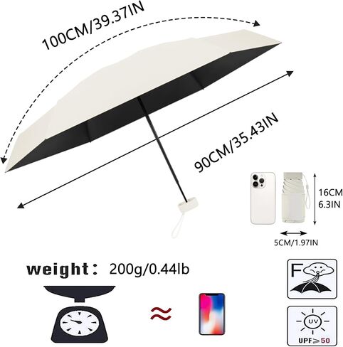 erised's bifrost Mini Travel Folding Umbrella, Small Compact and Lightweight/Wide Umbrella Strap/Flat Handle/Sun Rain/UPF 50+/UV Protection/Waterproof/6 Ribs/Cute/Kids/Women in Saudi Arabia