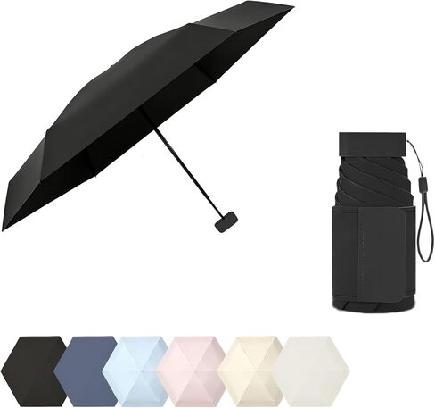 erised's bifrost Mini Travel Folding Umbrella, Small Compact and Lightweight/Wide Umbrella Strap/Flat Handle/Sun Rain/UPF 50+/UV Protection/Waterproof/6 Ribs/Cute/Kids/Women in Kuwait