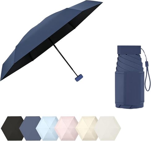 erised's bifrost Mini Travel Folding Umbrella, Small Compact and Lightweight/Wide Umbrella Strap/Flat Handle/Sun Rain/UPF 50+/UV Protection/Waterproof/6 Ribs/Cute/Kids/Women in Saudi Arabia