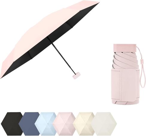 erised's bifrost Mini Travel Folding Umbrella, Small Compact and Lightweight/Wide Umbrella Strap/Flat Handle/Sun Rain/UPF 50+/UV Protection/Waterproof/6 Ribs/Cute/Kids/Women in Saudi Arabia