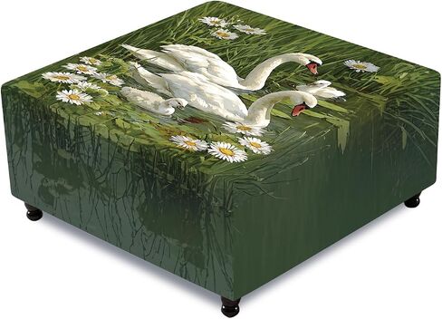 Ottoman Cover Square, Stretch Ottoman Slipcover, Footrest Stool Cover Protector with Nonslip Elastic Bottom Removable Washable (Geometric Fish, Large) in Saudi Arabia
