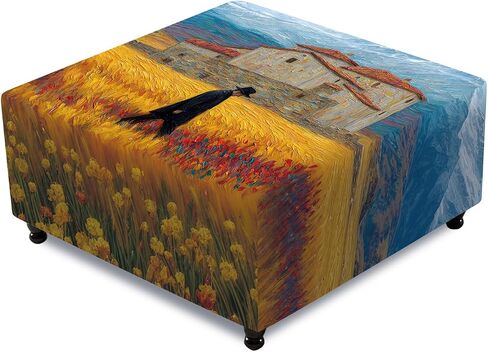 Ottoman Cover Square, Stretch Ottoman Slipcover, Footrest Stool Cover Protector with Nonslip Elastic Bottom Removable Washable (Geometric Fish, Large) in Saudi Arabia
