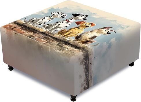 Ottoman Cover Square, Stretch Ottoman Slipcover, Footrest Stool Cover Protector with Nonslip Elastic Bottom Removable Washable (Geometric Fish, Large) in Saudi Arabia
