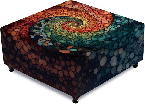 Ottoman Cover Square, Stretch Ottoman Slipcover, Footrest Stool Cover Protector with Nonslip Elastic Bottom Removable Washable (Geometric Fish, Large) in Saudi Arabia