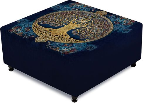 Ottoman Cover Square, Stretch Ottoman Slipcover, Footrest Stool Cover Protector with Nonslip Elastic Bottom Removable Washable (Geometric Fish, Large) in Saudi Arabia