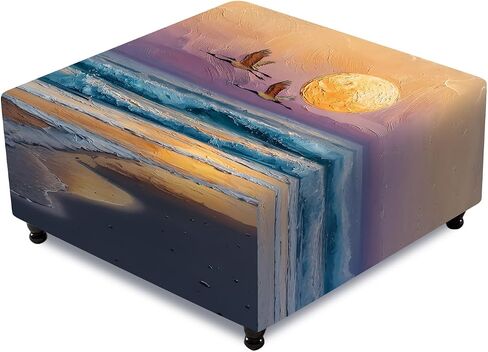Ottoman Cover Square, Stretch Ottoman Slipcover, Footrest Stool Cover Protector with Nonslip Elastic Bottom Removable Washable (Geometric Fish, Large) in Saudi Arabia