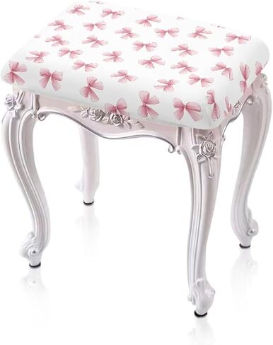 Pink Bow Print Vanity Bench Stool Cover, Stool Covers Rectangular (14"- 20") L x (10"- 14") W Rectangle Small Bench Stretch Jacquard Washable Slipcover, 2 Pack in Saudi Arabia