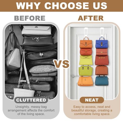 3-in-1 Installation Purse Hanger Organizer Over The Door Metal Hooks for Hanging Over The Door Bag Hanger Holder Rack Purse Organizer Bags Storage with 5 Hooks for Closet in Kuwait
