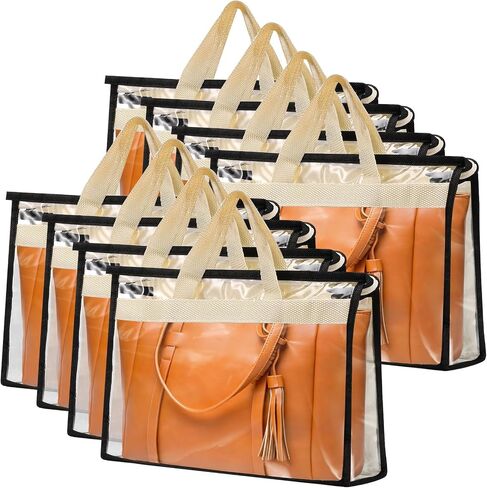 8 Pack Handbag Dust Bags, Clear Purse Storage Organizer with Zipper, Non-Woven Hanging Bag Closet with Handle, Purse Storage Organizer for Hanging Handbags(Off White) in Saudi Arabia