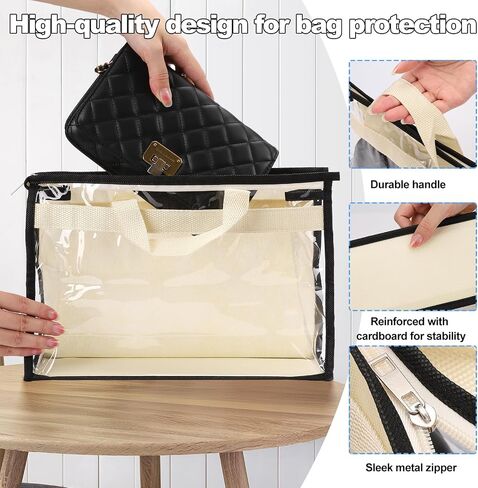 8 Pack Handbag Dust Bags, Clear Purse Storage Organizer with Zipper, Non-Woven Hanging Bag Closet with Handle, Purse Storage Organizer for Hanging Handbags(Off White) in Saudi Arabia