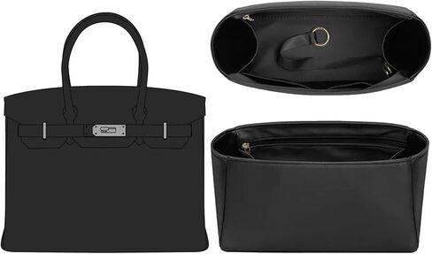 Premium Silky Birkin 35 Insert Organizer - Smooth Stain Fabric Purse Organizer for Hermes Birkin 35 - Ultra-light & Soft Touch - Luxury Inner Shapers for Women's Tote Handbag(Black,BR35) in Kuwait