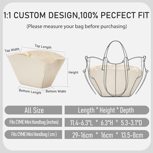 Soft Nylon Bag Organizer Insert for Cyme Mini Bag - Unique Trapezoid Design, Ultra-Light 4 Pockets Purse Insert Fit for Cyme Tote Bags, Handbag Divider Protector with Sturdy Smooth Zipper,Beige in Saudi Arabia