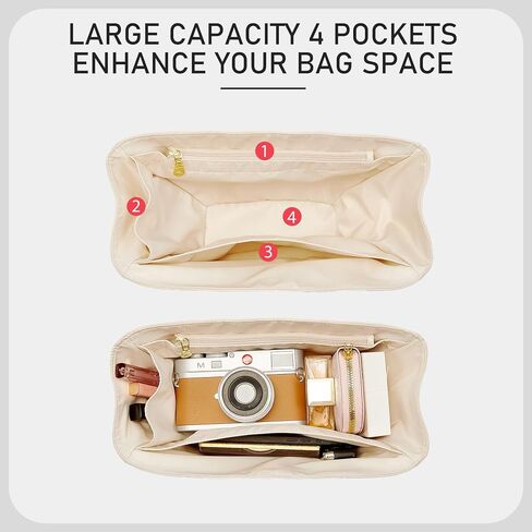 Soft Nylon Bag Organizer Insert for Cyme Mini Bag - Unique Trapezoid Design, Ultra-Light 4 Pockets Purse Insert Fit for Cyme Tote Bags, Handbag Divider Protector with Sturdy Smooth Zipper,Beige in Saudi Arabia