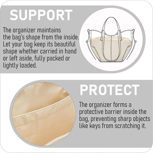 Soft Nylon Bag Organizer Insert for Cyme Mini Bag - Unique Trapezoid Design, Ultra-Light 4 Pockets Purse Insert Fit for Cyme Tote Bags, Handbag Divider Protector with Sturdy Smooth Zipper,Beige in Saudi Arabia
