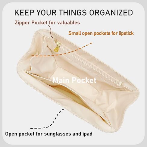 Soft Nylon Bag Organizer Insert for Cyme Mini Bag - Unique Trapezoid Design, Ultra-Light 4 Pockets Purse Insert Fit for Cyme Tote Bags, Handbag Divider Protector with Sturdy Smooth Zipper,Beige in Saudi Arabia