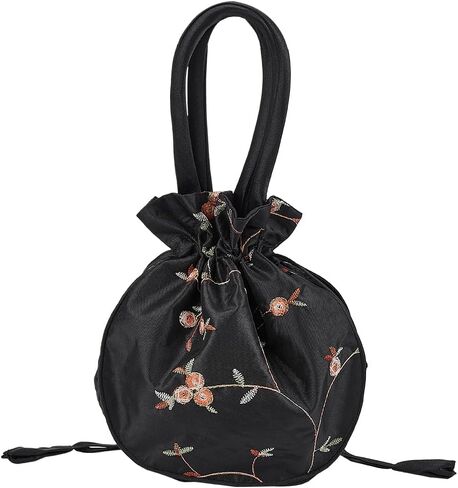 Ethnic Style Flower Handbag Black Embroidered Drawstring Bags Jewellery Gift Bags for Women Makeup Bags Organiser for Cosmetic Utensils Storage Bag Travel Party Cosmetic Bag Purse in Kuwait