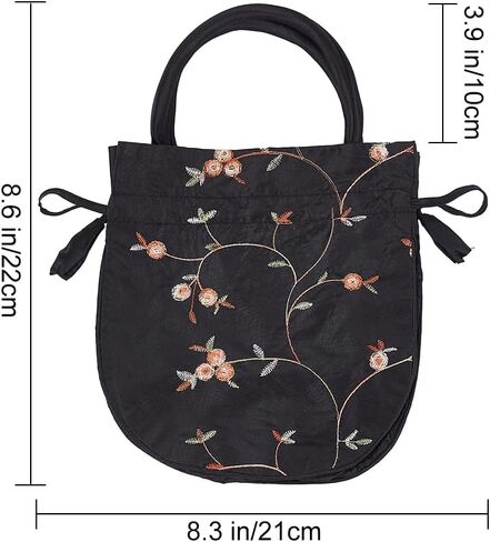 Ethnic Style Flower Handbag Black Embroidered Drawstring Bags Jewellery Gift Bags for Women Makeup Bags Organiser for Cosmetic Utensils Storage Bag Travel Party Cosmetic Bag Purse in Kuwait