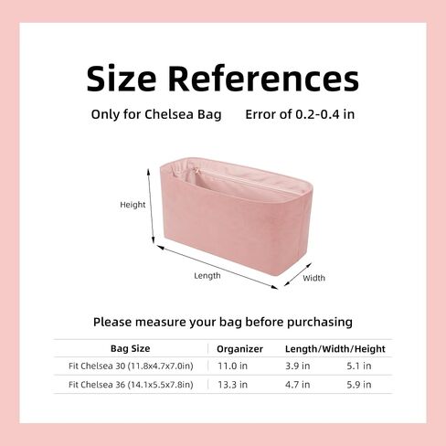 DGAZ Lightweight Purse Organizer Insert for Coach Chelsea 30/36, Silk DupontPaper Inner Bag for Luxury Bag (Chelsea 30, Pink) in Kuwait
