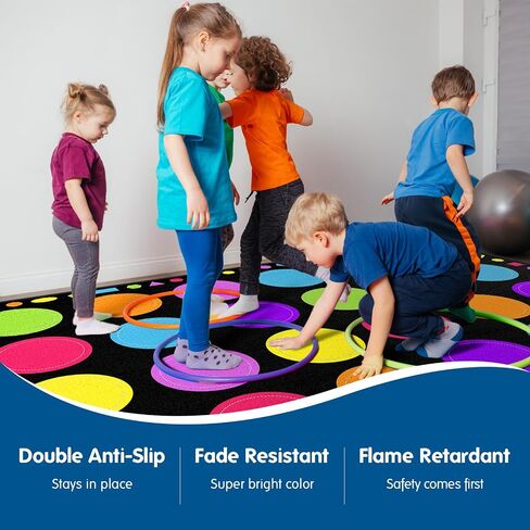 Booooom Jackson Classroom Rug - 7'6''x13'12'' Macaron Calming Circle Preschool Classroom Carpet, Non-Slip & No-Trip Edges, Vibrant Colors for Kids Playroom Floor Mat in Kuwait