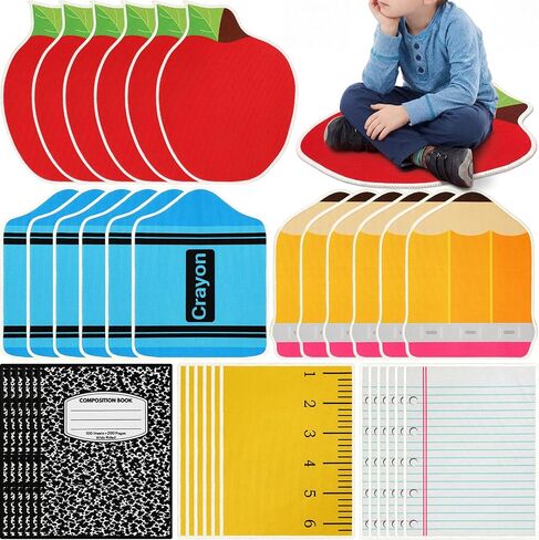 24 Pcs Carpet Seats 16.5" Back to School Rug Floor Cushions Pencil Apple Crayon Ruler Notebook Composition Floor Mat with Anti-Slip Particles for Daycare Learning Playing Areas in Kuwait
