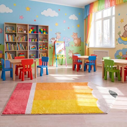 Breling 4 x 6 ft Crayon Carpet Rug Classroom Decor Educational Area Rug Soft Faux Wool Floor Mat Non Slip Cushion Welcome for Back to School Teacher Party Gift Learning Play Read Corner in Kuwait