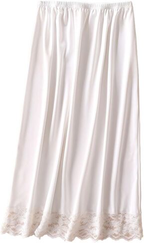 Skirt Extender Satin Half Slips for Women Knee Length Lace Anti Static Under Skirt Trim Layering Underskirt Half Slip(Black) in Kuwait