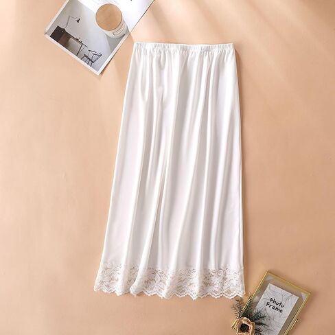 Skirt Extender Satin Half Slips for Women Knee Length Lace Anti Static Under Skirt Trim Layering Underskirt Half Slip(Black) in Kuwait