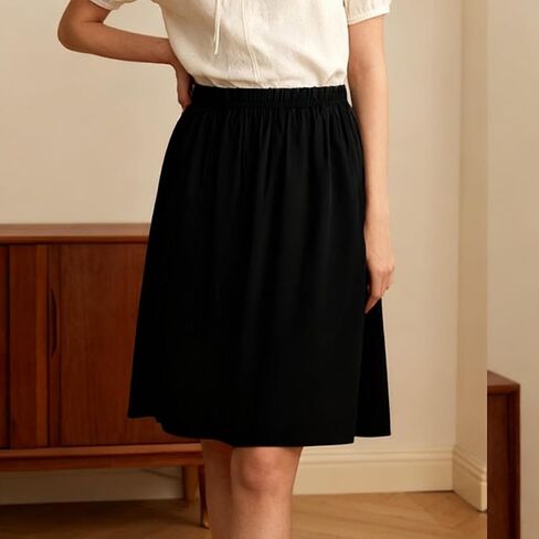 Skirt Extender Satin Half Slips for Women Knee Length Lace Anti Static Under Skirt Trim Layering Underskirt Half Slip(Black) in Kuwait