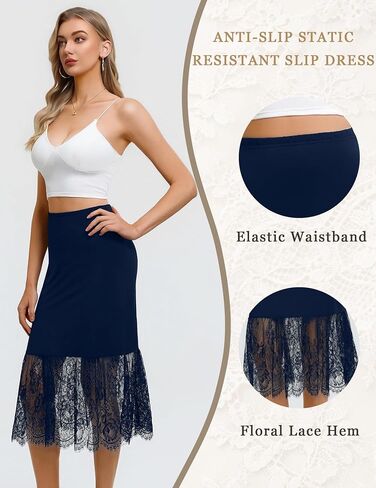 Avidlove Half Slip Lace Under Skirt Slip Dress for Women Slip for Under Dress Navy XXL in Kuwait