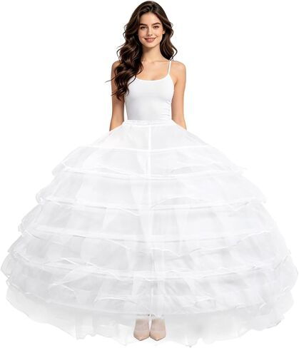 Petticoats for Women Plus Size A-line 6 Hoop 6 Layered Tulle Petticoat,Floor Length Crinoline Underskirt White for Wedding Bridal Ball Gown in Saudi Arabia