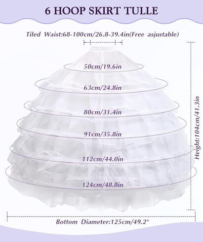 Petticoats for Women Plus Size A-line 6 Hoop 6 Layered Tulle Petticoat,Floor Length Crinoline Underskirt White for Wedding Bridal Ball Gown in Saudi Arabia