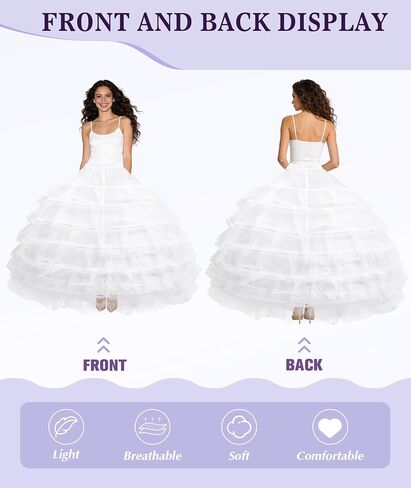 Petticoats for Women Plus Size A-line 6 Hoop 6 Layered Tulle Petticoat,Floor Length Crinoline Underskirt White for Wedding Bridal Ball Gown in Saudi Arabia