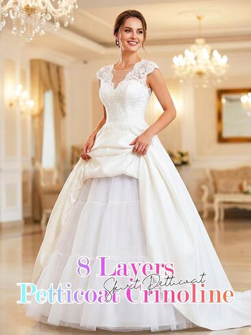 Urieo Hoopless Petticoat Crinoline 8 Layers Tulle Underskirt Slip for Wedding Dress in Kuwait