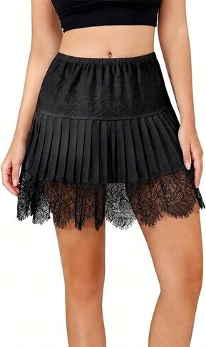 BJhaz Women Y2K Lace Mini Skirt Ruffle Pleated Tiered Flowy Half Slip Underskirt for Daily and Rave Party Wear in Saudi Arabia