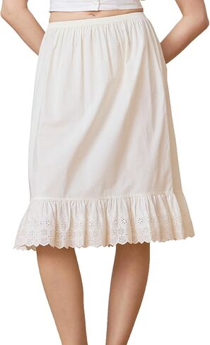 100% Cotton Half Slip for Under Dresses Non Cling Women Long Lace Underskirt Slip Skirt in Kuwait
