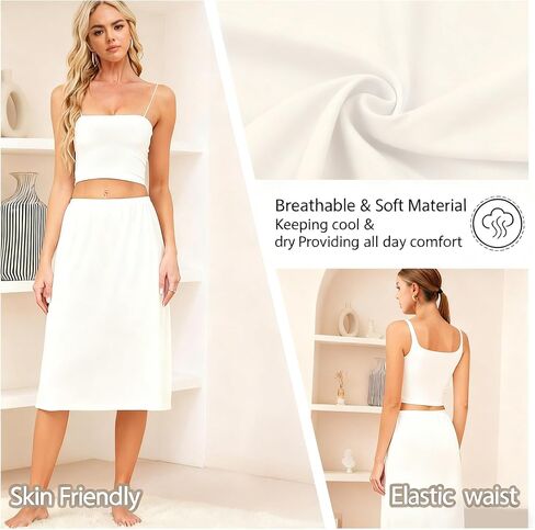 Women's White Half Slip Skirt, Knee Length, Elastic Waist，Size M in Saudi Arabia