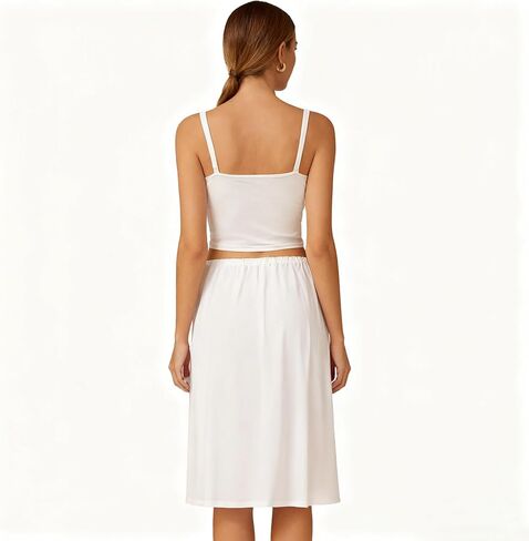 Women's White Half Slip Skirt, Knee Length, Elastic Waist，Size M in Saudi Arabia