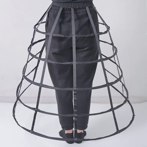 KHZQQSY 5 Hoop Hollow Caged Petticoat Victorian Wedding Bridal Dress Skirt Support Women Cosplay Crinoline Underskirt (Black) in Saudi Arabia