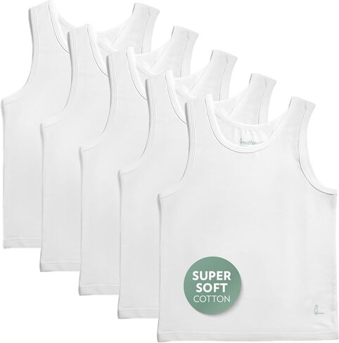 Feathers Boys Tagless Cotton Undershirts 5-Pack — Soft Breathable White Tank Top Base Layer, Sizes 2–18 in Saudi Arabia
