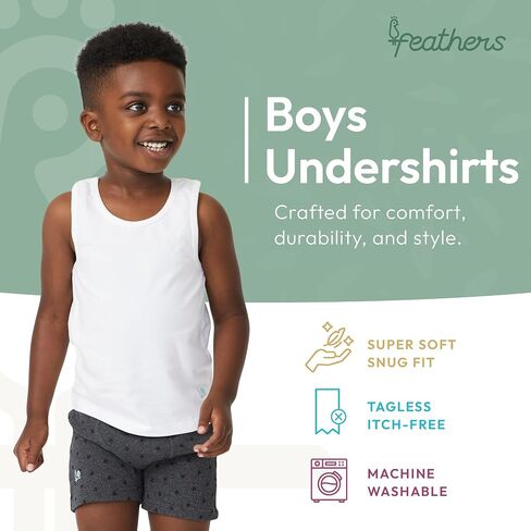 Feathers Boys Tagless Cotton Undershirts 5-Pack — Soft Breathable White Tank Top Base Layer, Sizes 2–18 in Saudi Arabia