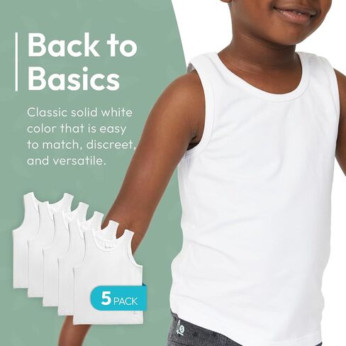 Feathers Boys Tagless Cotton Undershirts 5-Pack — Soft Breathable White Tank Top Base Layer, Sizes 2–18 in Saudi Arabia