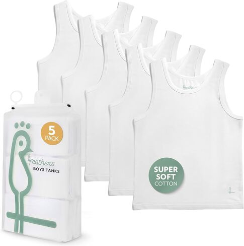 Feathers Boys Tagless Cotton Undershirts 5-Pack — Soft Breathable White Tank Top Base Layer, Sizes 2–18 in Saudi Arabia