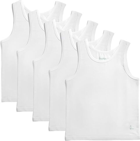 Feathers Boys Tagless Cotton Undershirts 5-Pack — Soft Breathable White Tank Top Base Layer, Sizes 2–18 in Saudi Arabia
