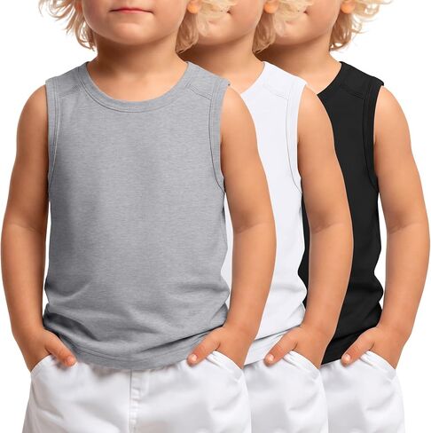 Halfchet 3 Pack Toddler Boys Tank Tops Sleeveless Crew Neck Summer Shirts Baby Loose Fit Muscle Tanks Soft Casual Undershirts in Kuwait