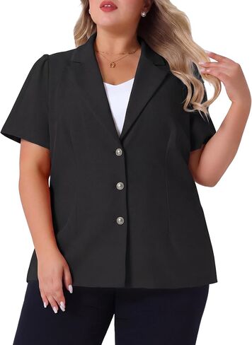 Agnes Orinda Plus Size Women Blazers Short Puff Sleeve Notched Lapel Single Breasted Office Blazer Jackets in Kuwait