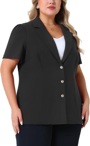 Agnes Orinda Plus Size Women Blazers Short Puff Sleeve Notched Lapel Single Breasted Office Blazer Jackets in Kuwait