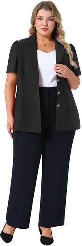 Agnes Orinda Plus Size Women Blazers Short Puff Sleeve Notched Lapel Single Breasted Office Blazer Jackets in Kuwait